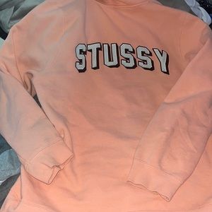 stussy coral large hoodie with embroidered letters on back